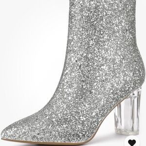 New Years Silver Sparkle Clear Block Heel Holiday Bling Boots Womens size 9